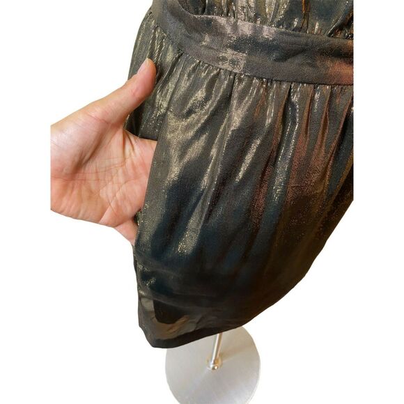 OTHER STORIES & LOS ANGELES ATELIER Gold Silk Mini Skirt Metallic Pockets 8 EUC - Picture 6 of 8